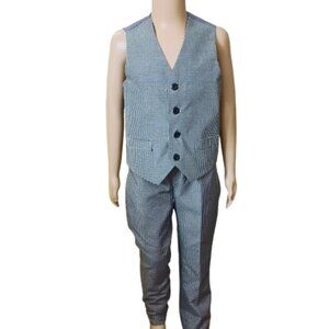 Boys Gingham Vest & Pants Set 4 Gray Lightweight Suit by Gino Lussari